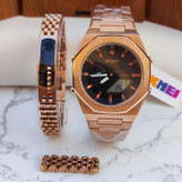 ست ساعت و انگشتر مردانه استیل رزگلد