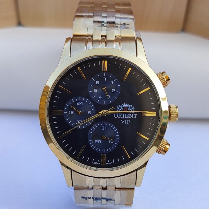 خرید ساعت اورینت طلایی مردانه سه موتوره