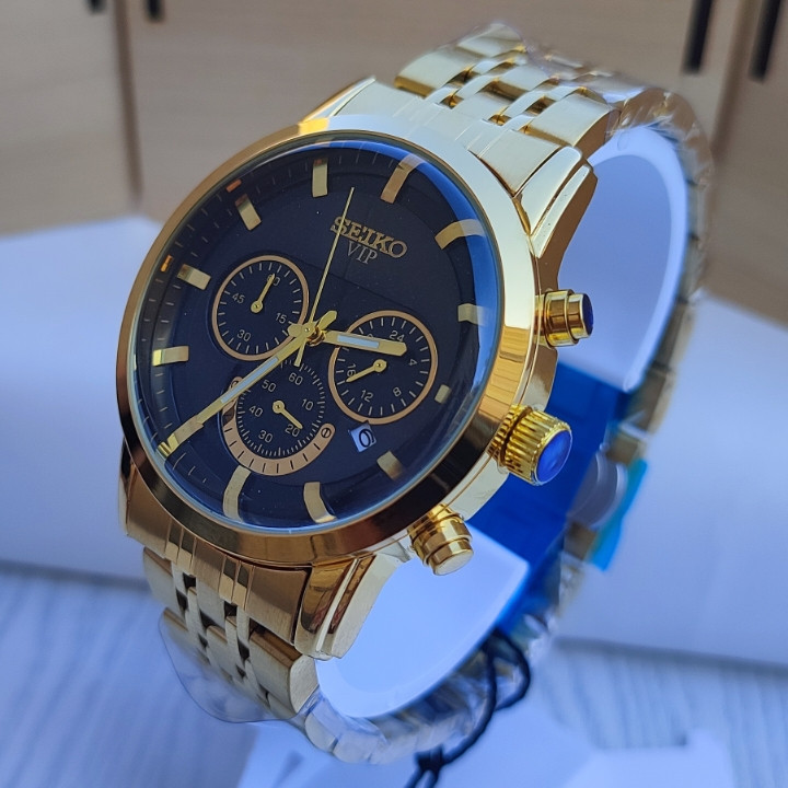 خرید ساعت سیکو سه موتور طلایی مردانه استیل مناسب کادو