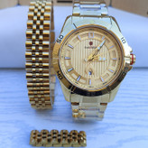 خرید ست ساعت و دستبند مردانه طلایی شیک