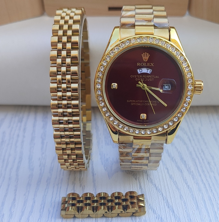 خرید ست ساعت و دستبند مردانه طلایی