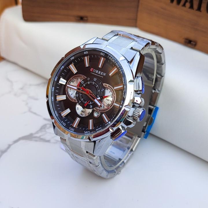 خرید ساعت مردانه سه موتور نقره ای کارن