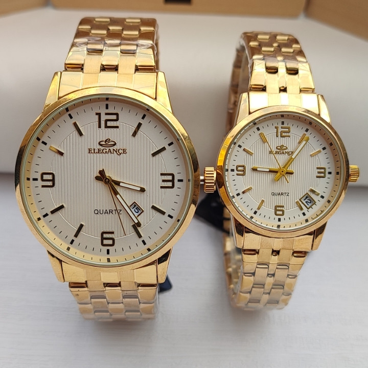 خرید ست ساعت مردانه زنانه طلایی الگانس ارزان