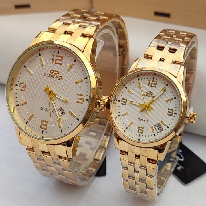 خرید ست ساعت طلایی زنانه مردانه استیل الگانس
