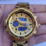 خرید ساعت دو زمانه پسرانه ضدآب طلایی فیلامونت