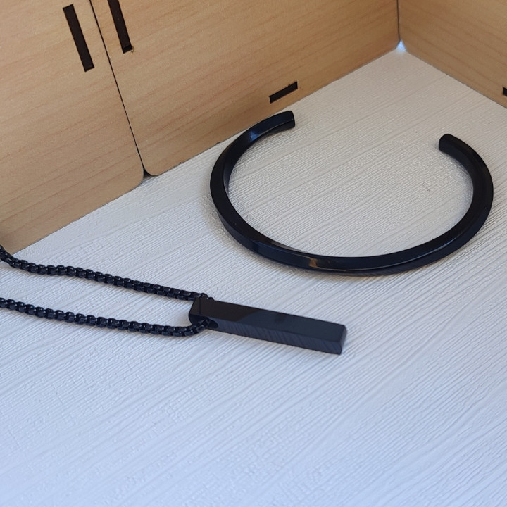 خرید ست گردنبند و دستبند مشکی پسرانه استیل رنگ ثابت