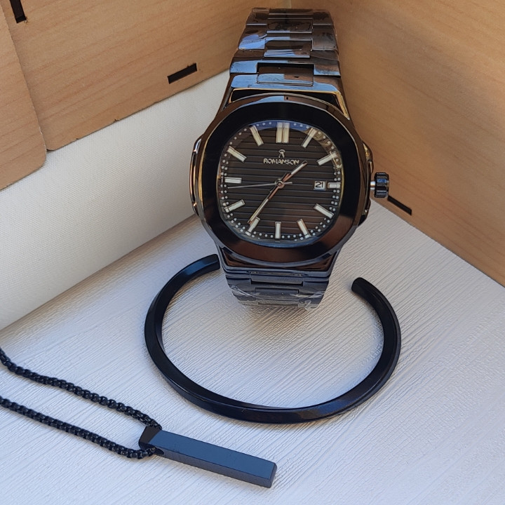 خرید ست ساعت و دستبند مشکی پسرانه استیل