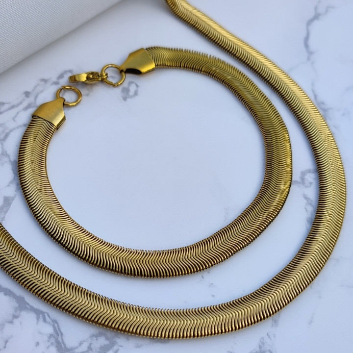خرید ست گردنبند و دستبند هرینگبون طلایی مردانه