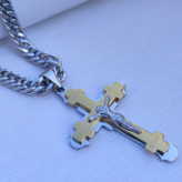 خرید گردنبند صلیب پسرانه دو رنگ استیل رنگ ثابت