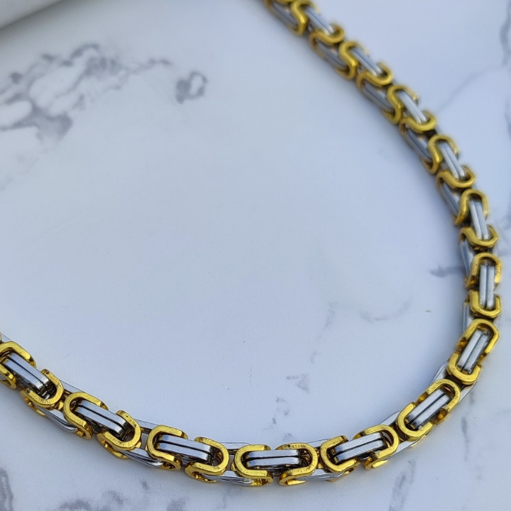 خرید زنجیر بیزانس طلایی نقره ای مردانه استیل رنگ ثابت