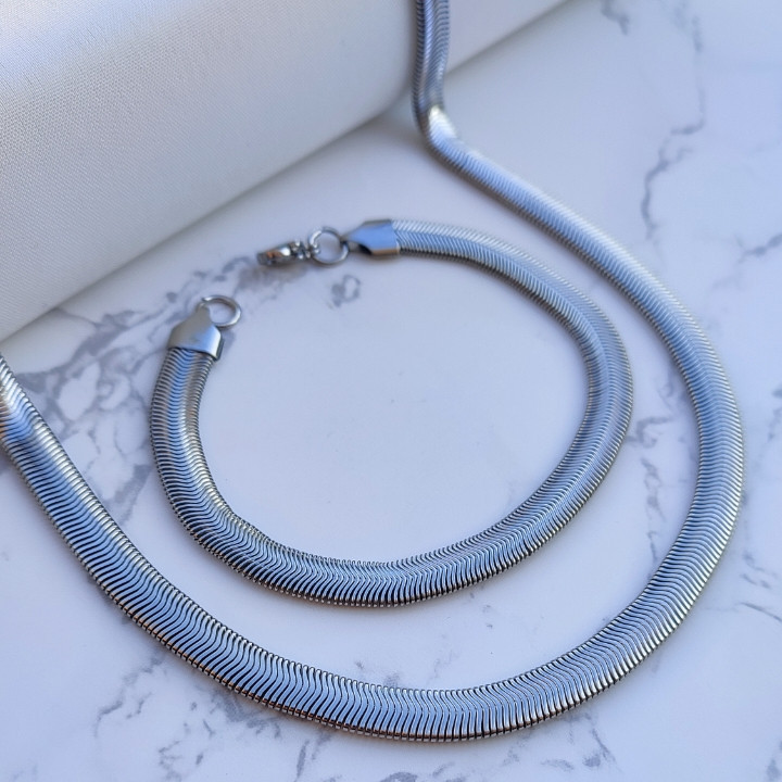 خرید گردنبند هرینگبون مردانه نقره ای رنگ ثابت