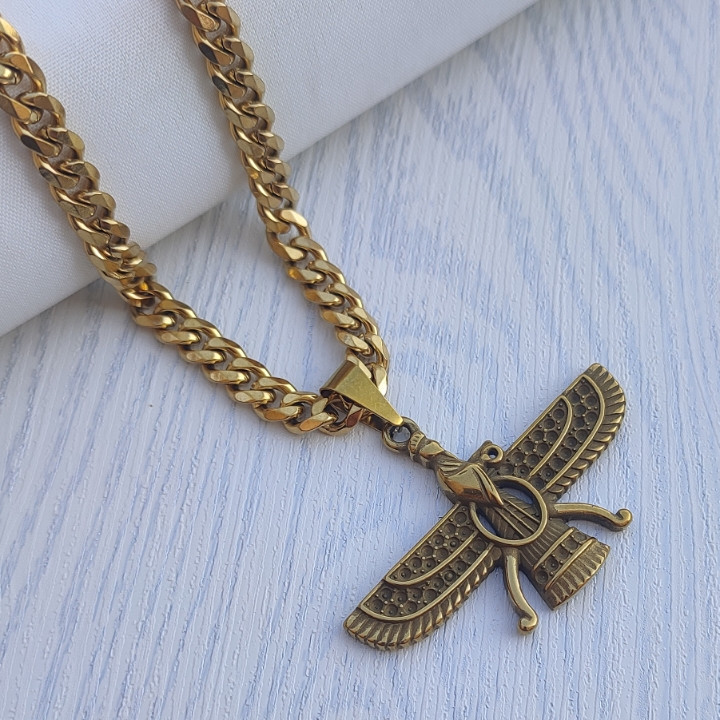 خرید گردنبند فروهر طلایی استیل رنگ ثابت