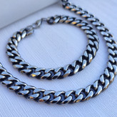 خرید ست گردنبند و دستبند مردانه سیاه قلم استیل