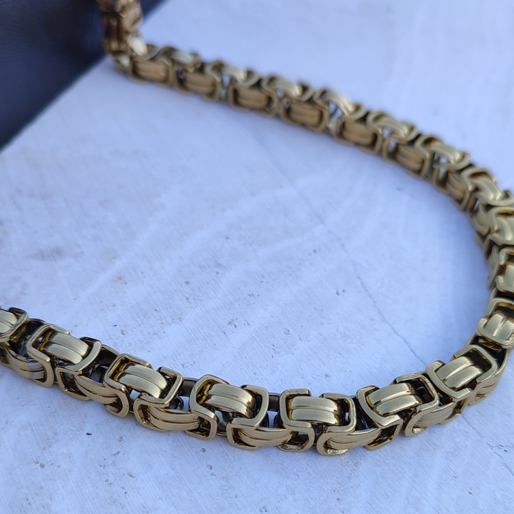 خرید زنجیر بیزانس مردانه طلایی رنگ ثابت استیل