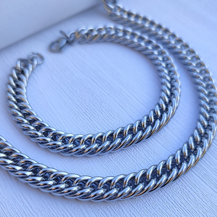 خرید ست گردنبند و دستبند زنجیری مردانه نقره ای رنگ ثابت