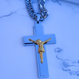 خرید گردنبند صلیب پسرانه بزرگ رنگ ثابت نقره ای