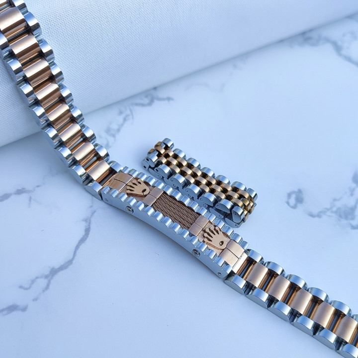 خرید دستبند مردانه نقره ای رزگلد رولکس استیل