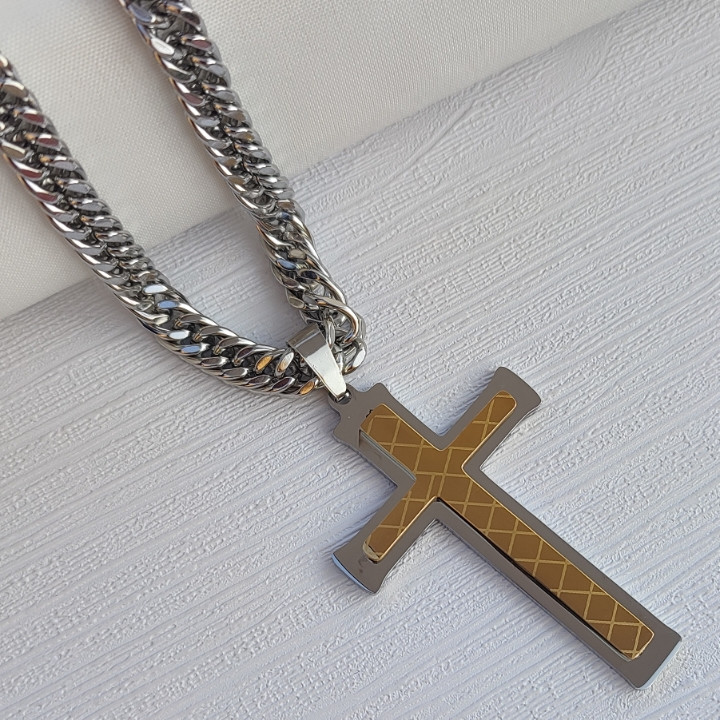 خرید گردنبند صلیب بزرگ استیل رنگ ثابت