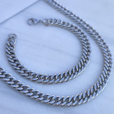 خرید ست گردنبند و دستبند پسرانه نقره ای رنگ ثابت