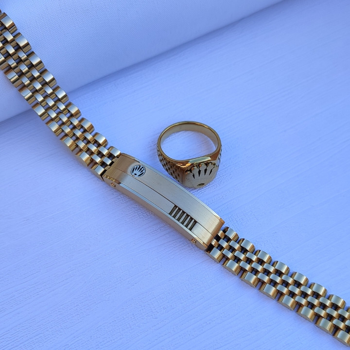 خرید ست دستبند و انگشتر طلایی مردانه رولکس رنگ ثابت