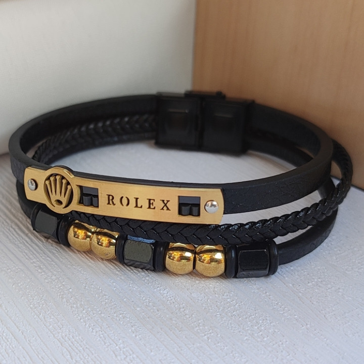 خرید دستبند رولکس چرمی سه دور