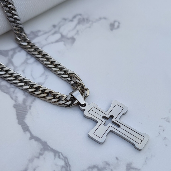 خرید گردنبند صلیب پسرانه استیل رنگ ثابت