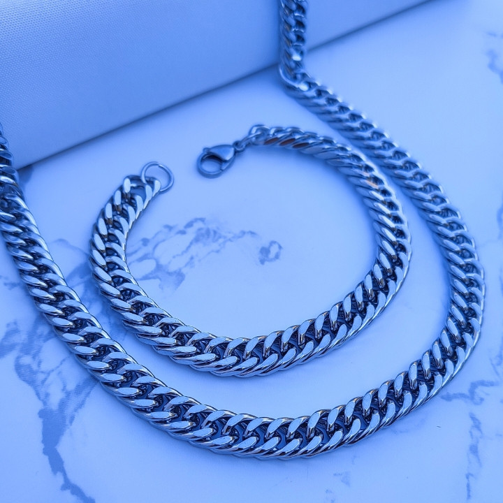 خرید ست گردنبند و دستبند مردانه نقره ی کارتیر رنگ ثابت