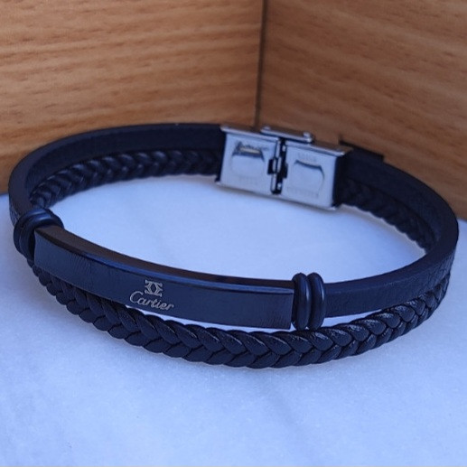 خرید دستبند چرمی پسرانه دو دور مشکی