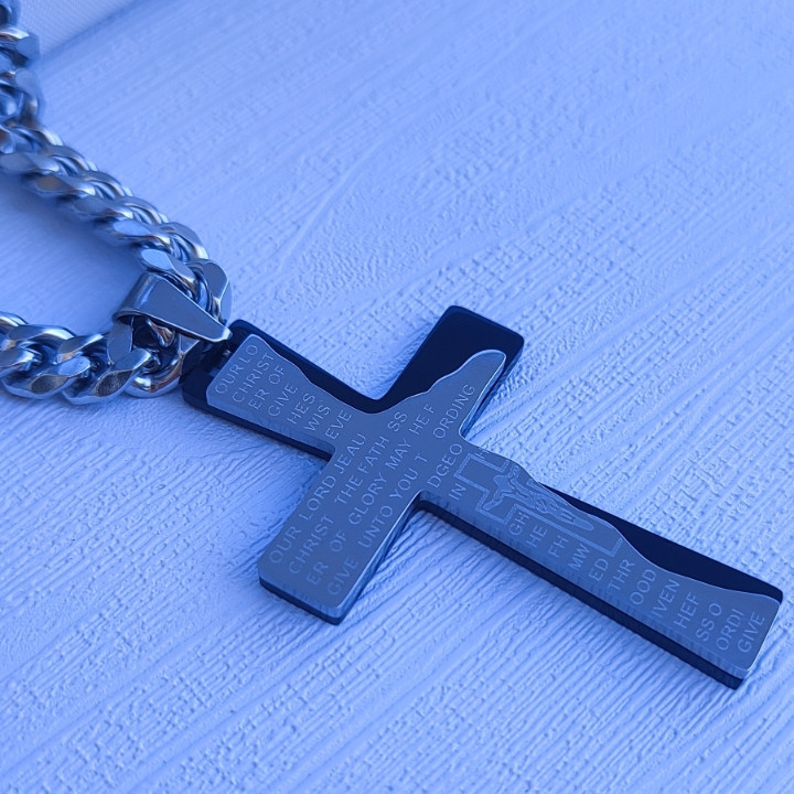 خرید گردنبند مردانه صلیب نقره ای رنگ ثابت