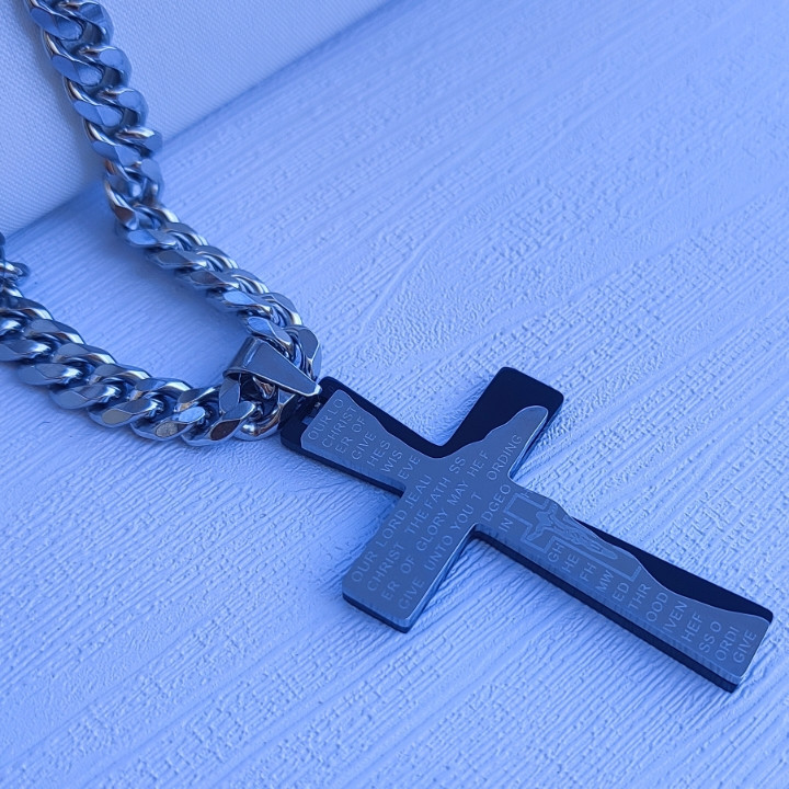 خرید گردنبند صلیب نقره ای استیل رنگ ثابت
