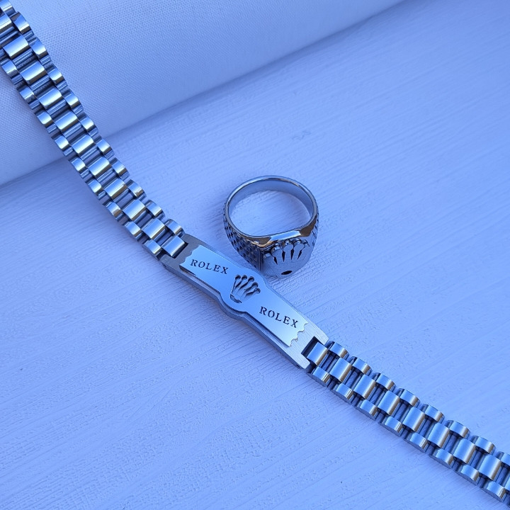 خرید ست دستبند و انگشتر مردانه نقره ای استیل رنگ ثابت