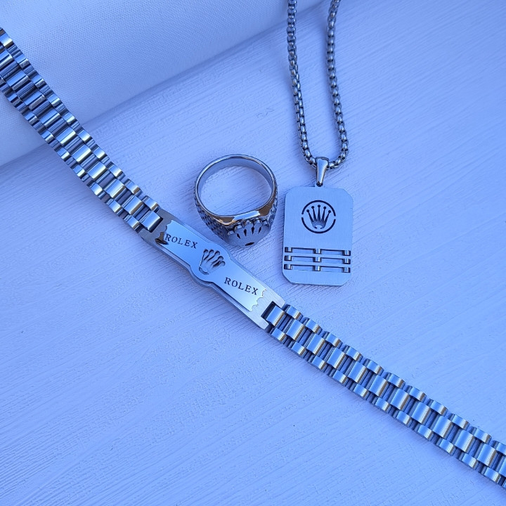 خرید ست گردنبند و انگشتر مردانه استیل رنگ ثابت