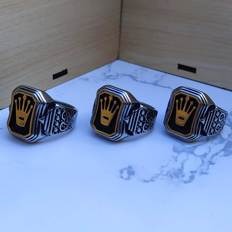 خرید انگشتر مردانه نقره ای استیل رنگ ثابت رولکس