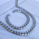 ست زنجیر و دستبند نقره ای استیل مردانه رنگ ثابت