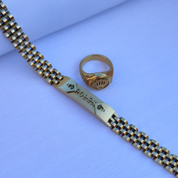 خرید ست انگشتر و دستبند طلایی مردانه استیل رنگ ثابت