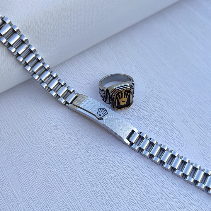 خرید دستبند نقره ای مردانه رولکس استیل