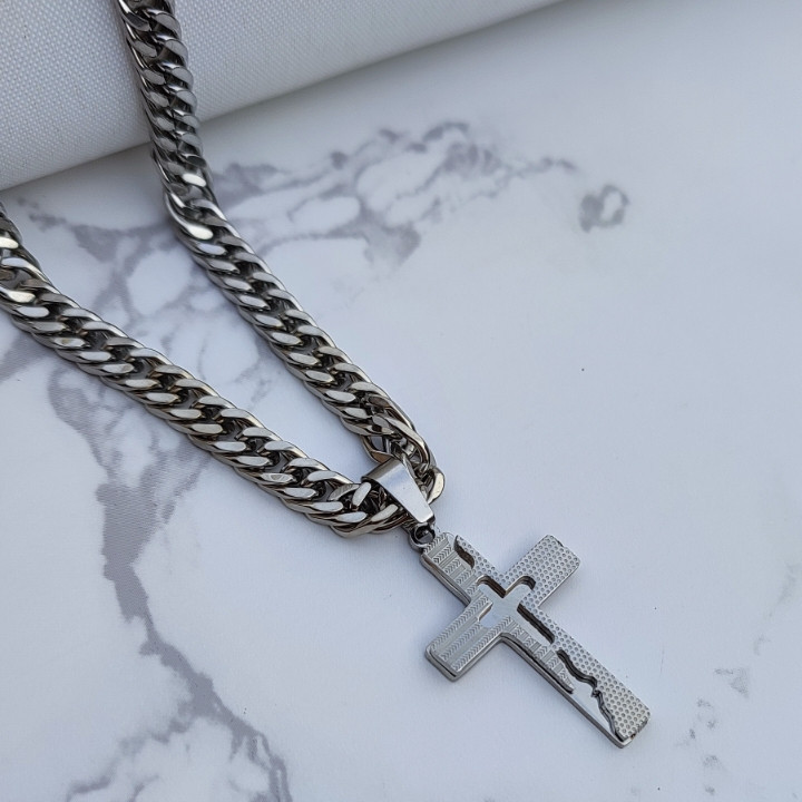 خرید گردنبند صلیب دخترانه رنگ ثابت نقره ای