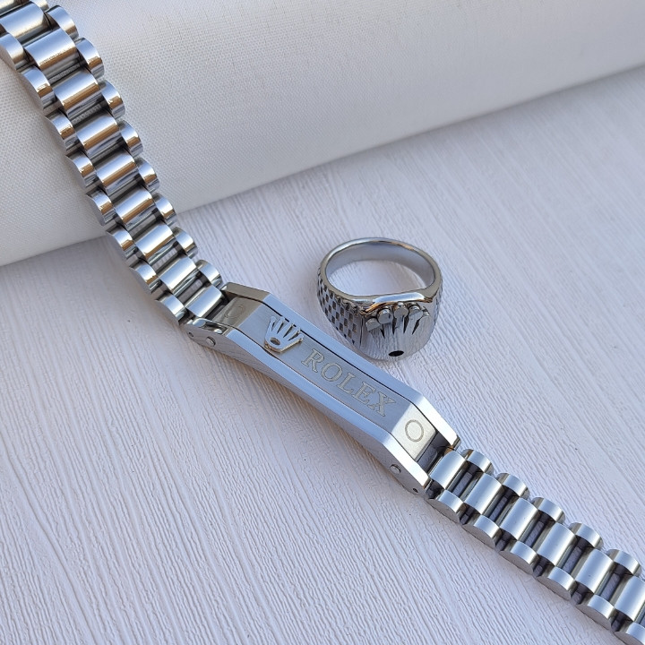 خرید دستبند مردانه نقره ای رنگ ثابت رولکس