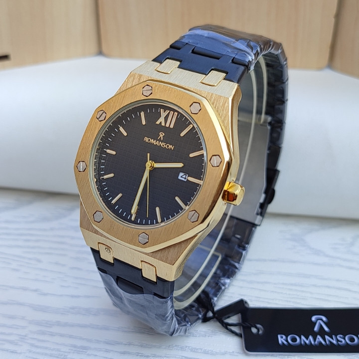 خرید ساعت رومانسون مردانه مشکی طلایی