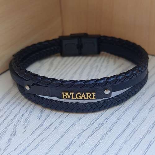 خرید دستبند چرمی مردانه سه ردیفه بولگاری