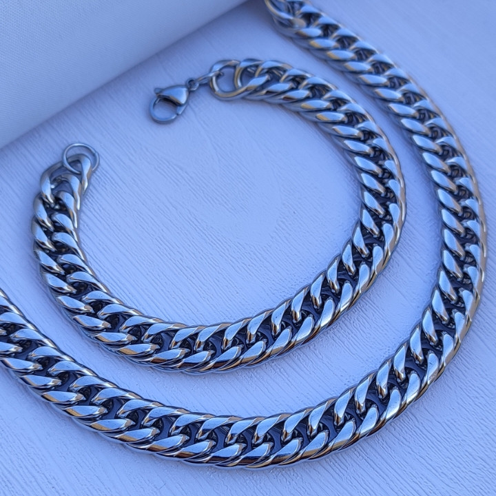 خرید گردنبند و دستبند مردانه نقره ای استیل رنگ ثابت