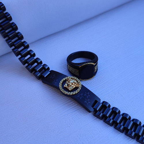 خرید دستبند و انگشتر مردانه مشکی ست