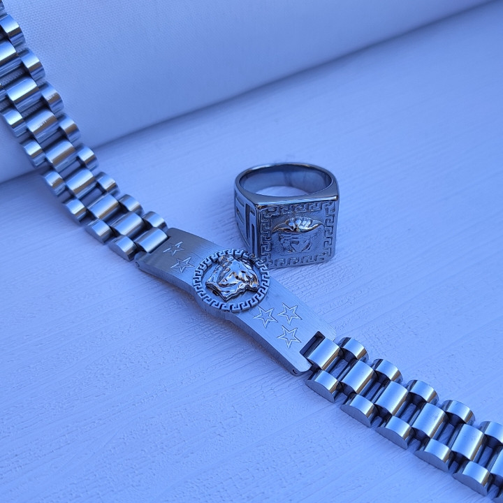 خرید دستبند و انگشتر مردانه ست ورساچه استیل