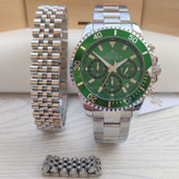 ست ساعت دستبند انگشتر مردانه نقره ای شیک