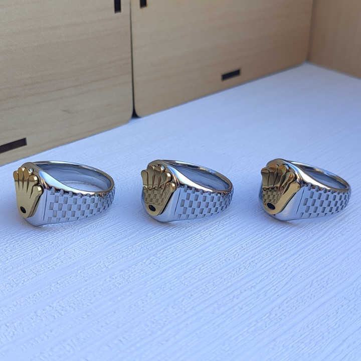 خرید انگشتر طلایی نقره ای مردانه رولکس رنگ ثابت