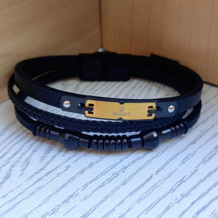 خرید دستبند چرمی رولکس مشکی
