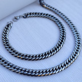 خرید ست دستبند و گردنبند کارتیه مردانه استیل رنگ ثابت سیاه قلم