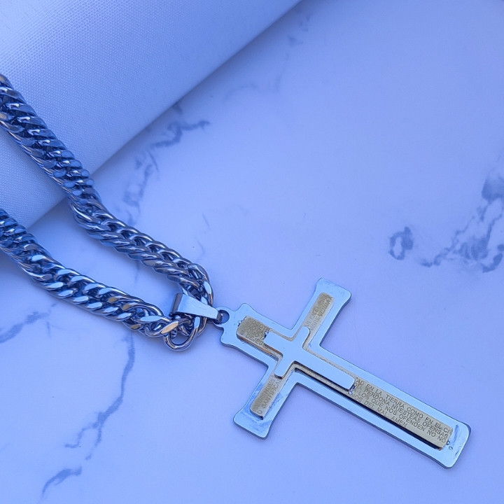خرید گردنبند صلیب نقره ای مردانه رنگ ثابت