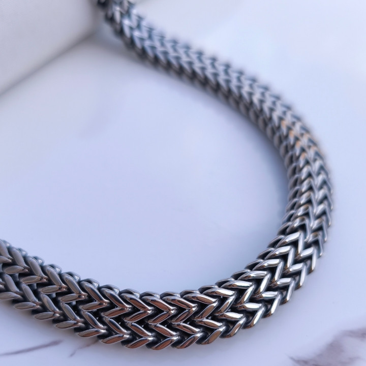 خرید زنجیر پهن مردانه رنگ ثابت نقره ای