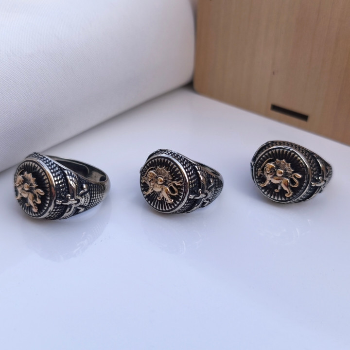 خرید انگشتر شیر و خورشید مردانه نقره ای